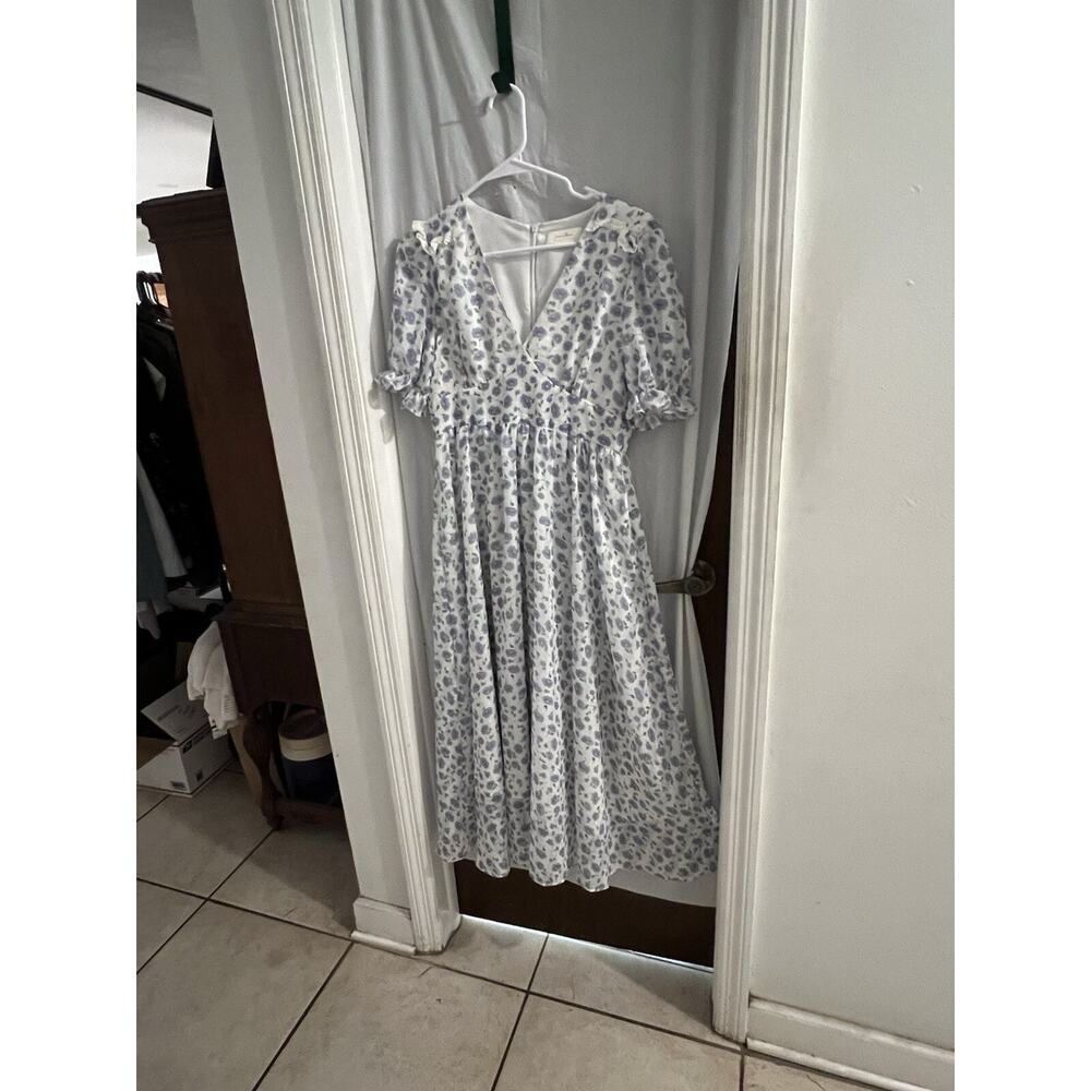 Since Then Purple White Floral Midi Dress Sz L